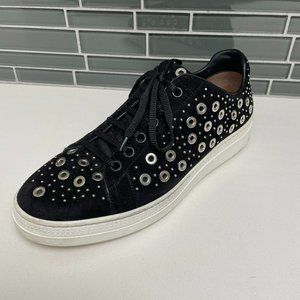 ALAIA Black Low Top Suede & Silver Grommet Round Toe Lace Up Sneakers - IT 38